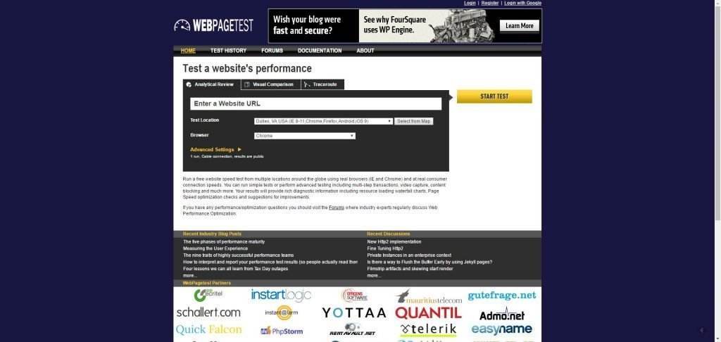 WebPagetest - Website Performance and Optimization Test