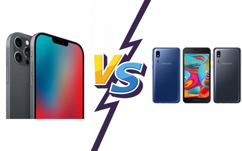 compare Apple iPhone 12 Pro Max vs Samsung Galaxy A2 Core compare Apple iPhone 12 Pro Max vs Samsung Galaxy A2 Core